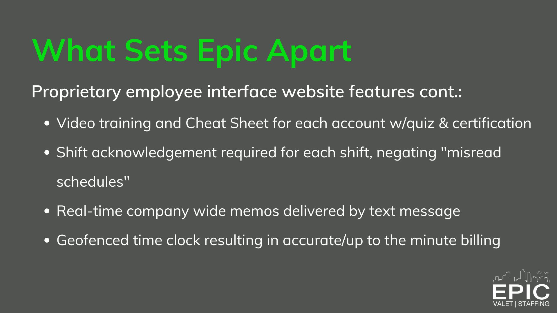 What Sets Epic Apart (continued)
